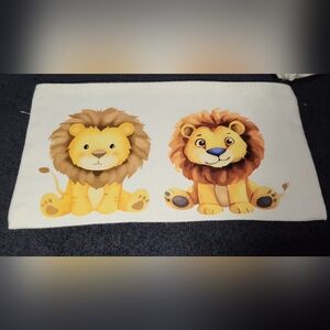 Handmade Lion Print Cream Canvad Pouch Pencil/makeup Bag